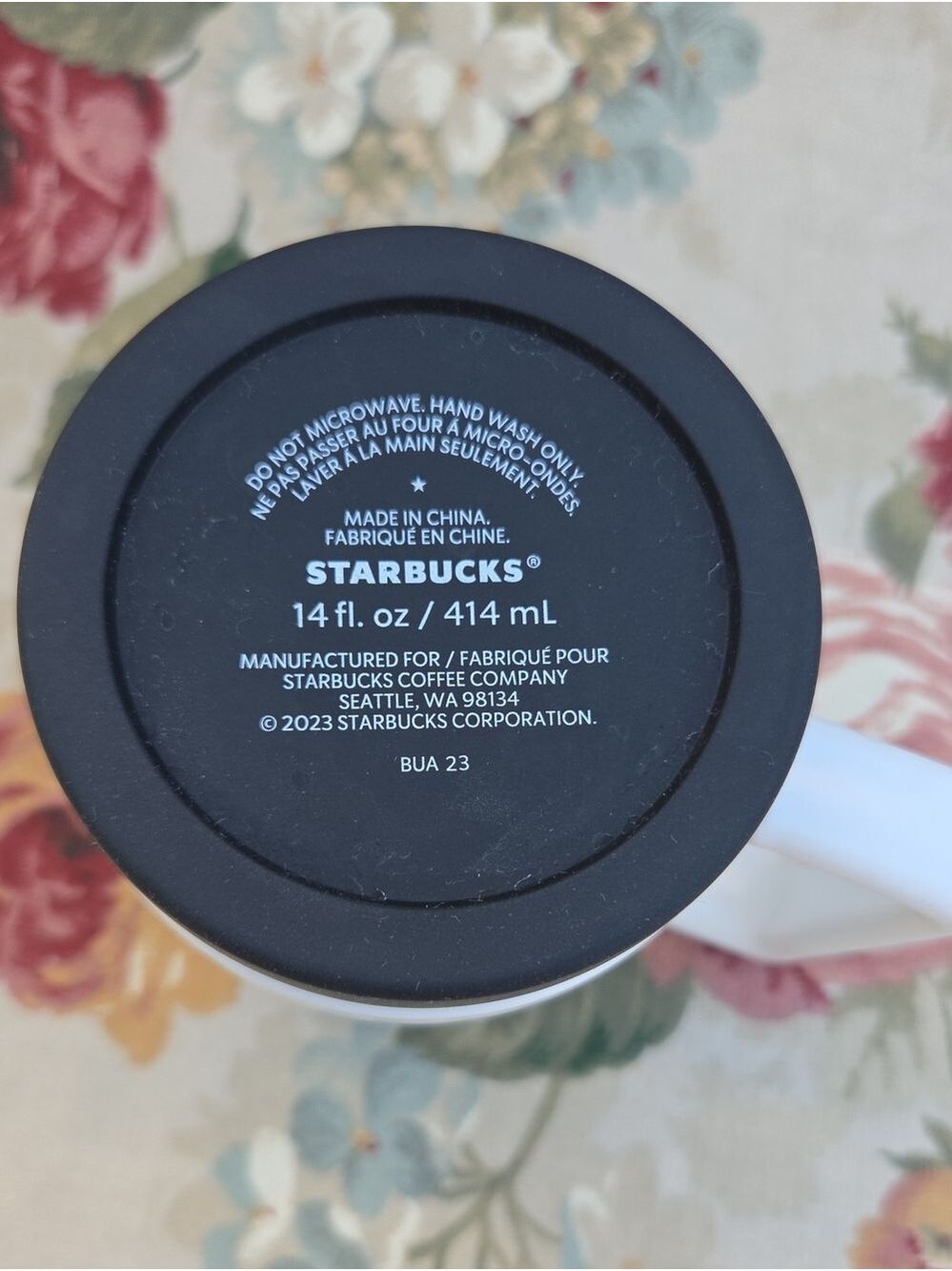 Starbucks White Ceramic Travel Mug with Black Base 14 Fluid Ounces - Picture 8 of 15